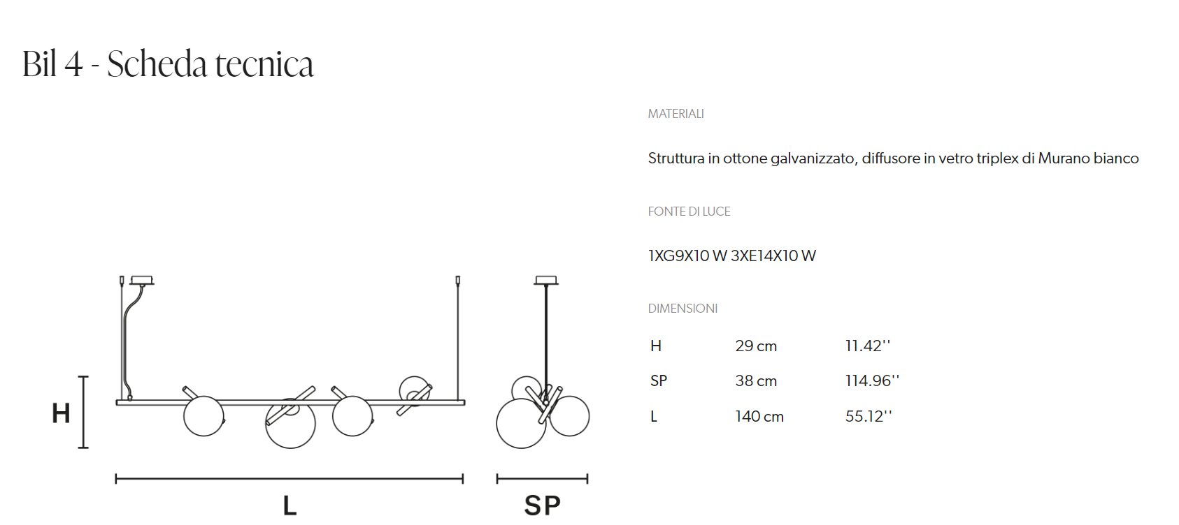 Masiero Candelabru Posy Liniara cu 3, 4 sau 6 Becuri 7