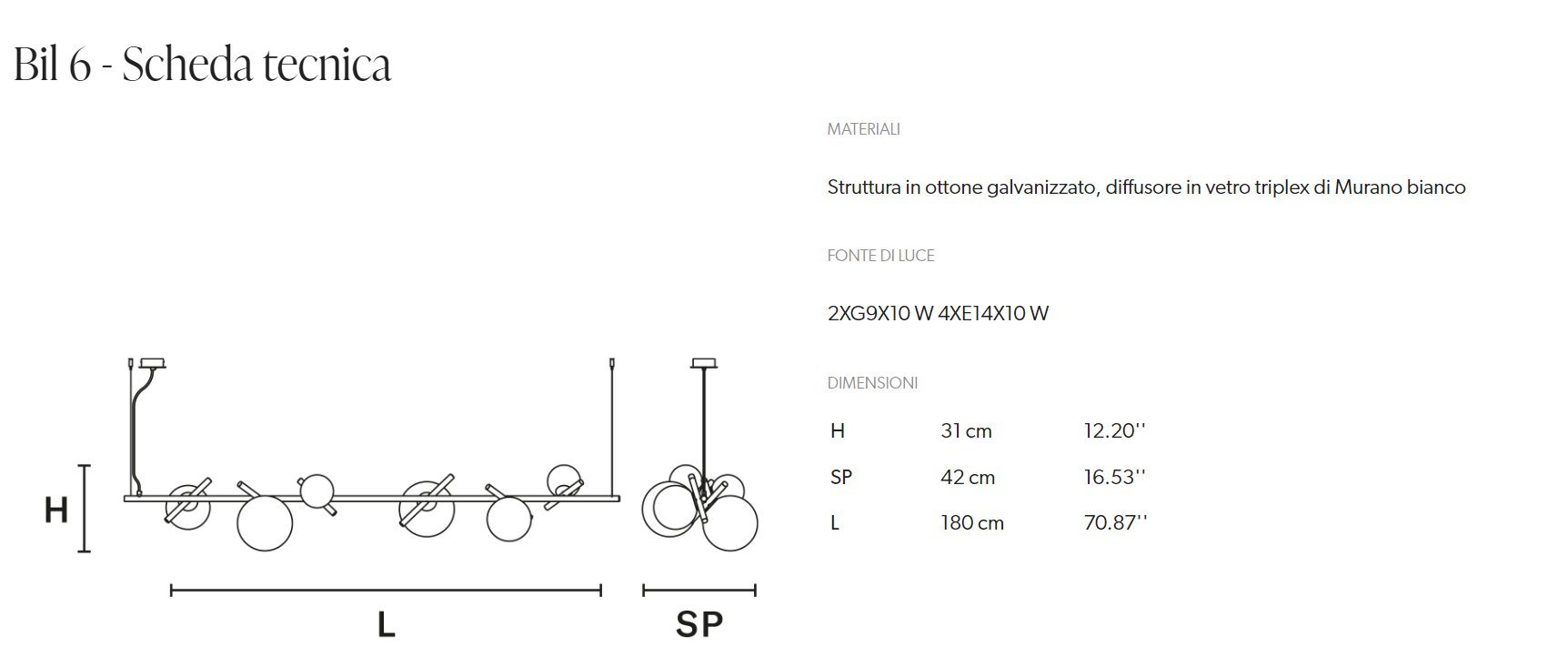 Masiero Candelabru Posy Liniara cu 3, 4 sau 6 Becuri 8