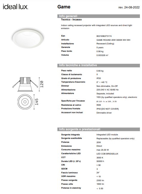 Spot Game round 20w 3000k 4