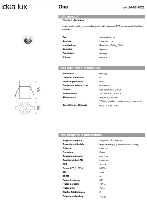 Ideal-Lux Spot 2W LED 8