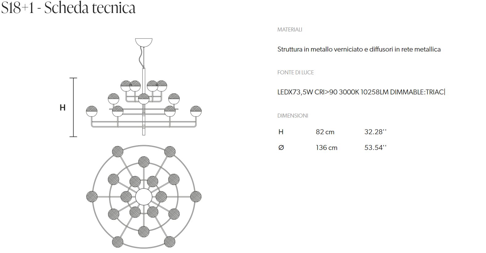 Masiero Candelabru Suspensat Circular cu 6+1/12+1/18+1 Becuri 8