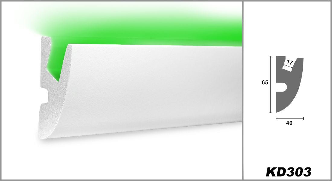 Profil pentru banda LED din polistiren extrudat acoperit cu rasina minerala KD303 - 6.5x4x115 cm 3